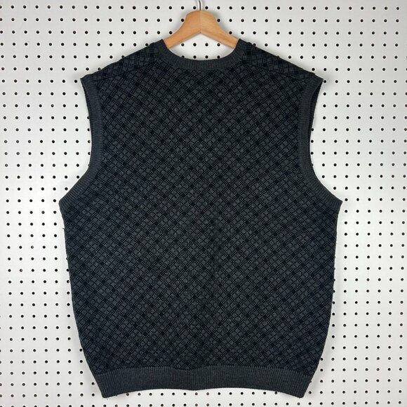 Van Heusen Chunky Knit Sweater Vest Size XL Black Gray Grandpa 90s Golf Preppy - Picture 3 of 5